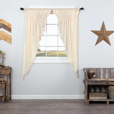 Tobacco Cloth Natural Prairie Short Panel Curtain Fringed Set of 2 63x36x18 VHC Brands - The Fox Decor
